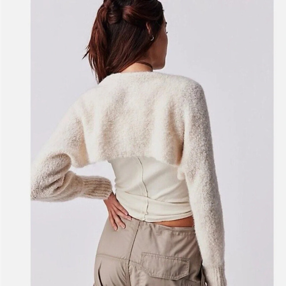 NWOT FREE PEOPLE Prima Donna knit Bolero one size pink long sleeve shrug - Picture 6 of 10